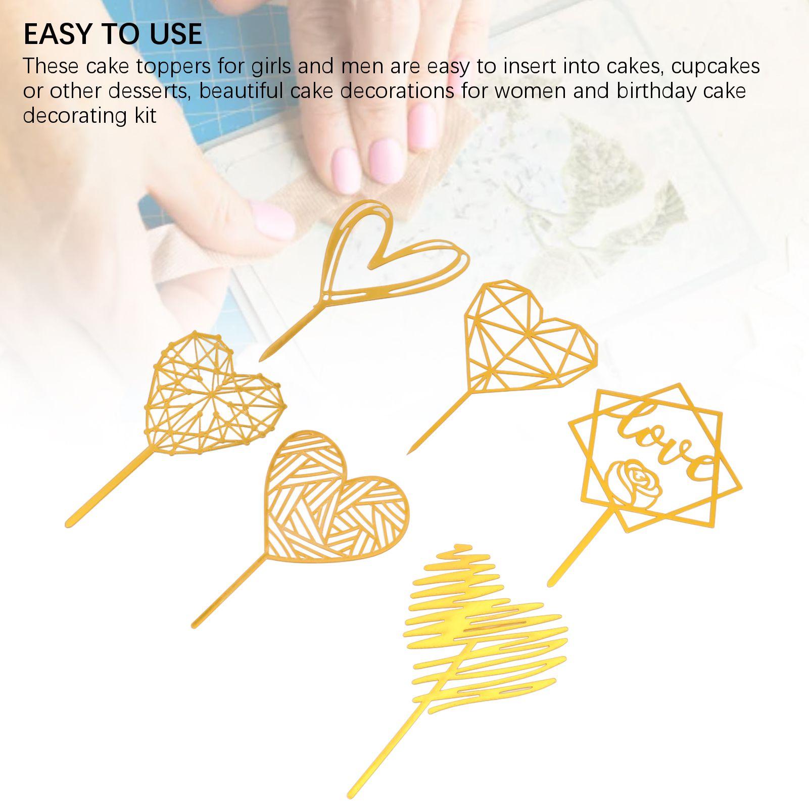 

6 шт. Украшения для торта Золотые в форме сердца для кексов Празднование дня рождения Свадебный юбилей