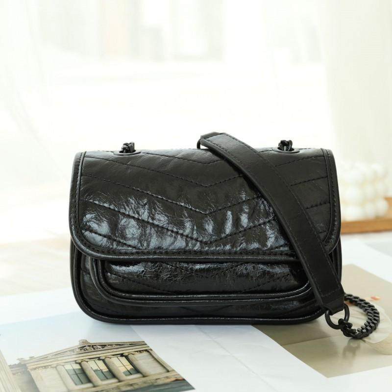 Yang Shulin Small Square Bag Chain High-end Fashionable Leather Retro Mailman Cross-body Length 18cm wide 6cm high 12cm чёрный