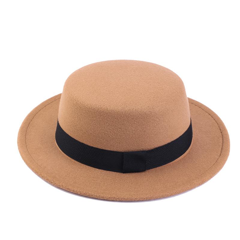 British Style Imitation Woolen Flat Top Top Hat Retro Felt Jazz Hat Versatile Clothing Hat LM-