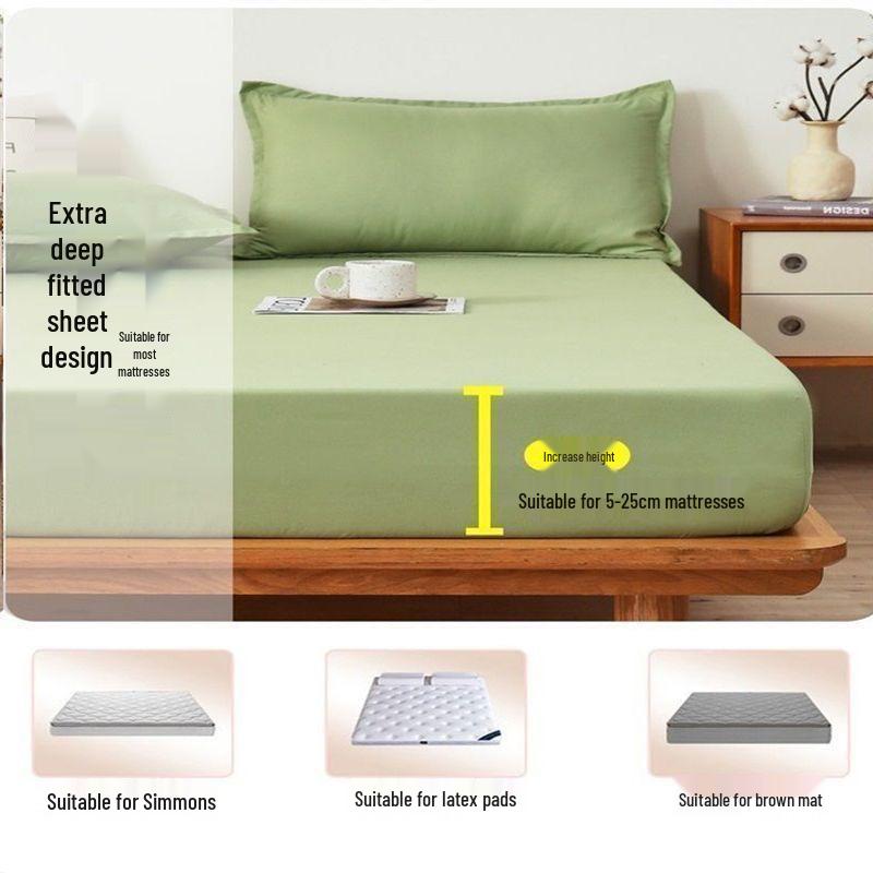 60s Class A Solid Color Washed Cotton Fitted Sheet - Mother and Baby Grade, Thickened for Summer