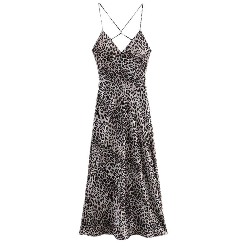 Fashion Style 2024 Autumn New Women's Clothing Stylish Silk Satin Texture Leopard Print Sling Dress 8775500