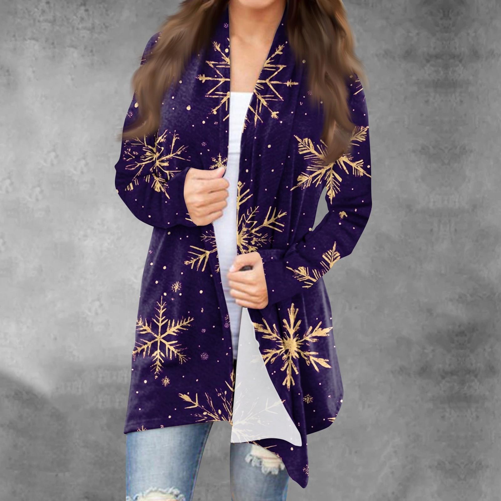 

Женская модная рождественская куртка с принтом, повседневный кардиган с длинным рукавом, пальто L фиолетовый