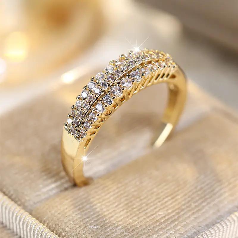 French Design Inlaid Multi-layered Zircon Sparkling Ring Women’s Elegant Simple Daily Wear Wedding Party Jewelry Gifts