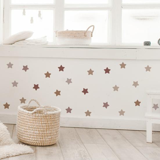 6 Pcs Boho Star Wall Stickers, Neutral Beige and Brown Waterproof Aesthetic Stickers, Removable Self-Adhesive Nursery Bedroom Living Room Home