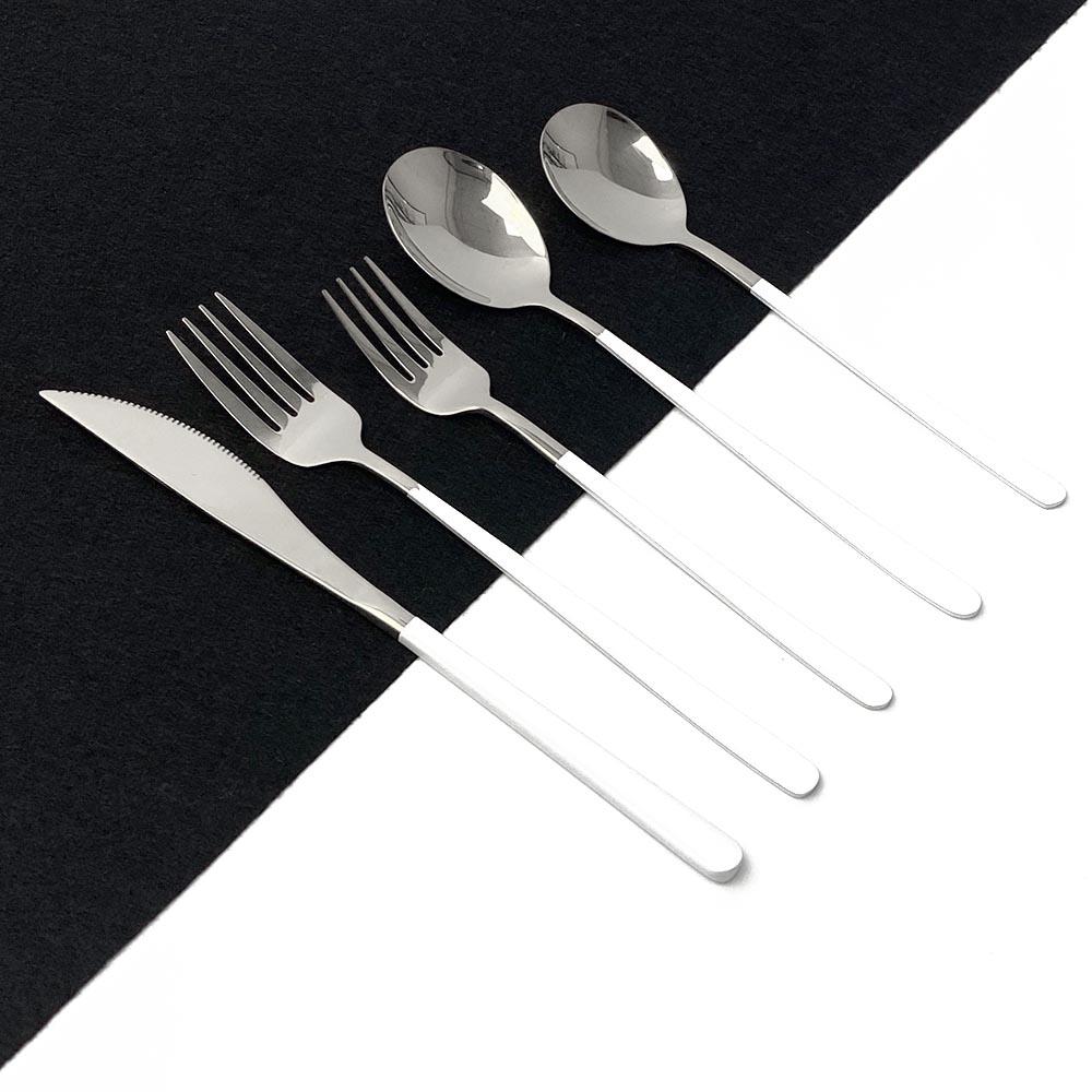 White Gold Cutlery Set 20Pcs Dinnerware Set 18/10 Stainless Steel Knife Fork Spoon Silverware Kitchen Flatware Tableware Set