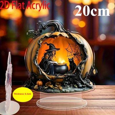 Dýňová čarodějnice, 2D plochý akryl, stolní dekorace, ozdoby, vhodné do obývacího pokoje, kanceláře, dárky, halloween, vánoce