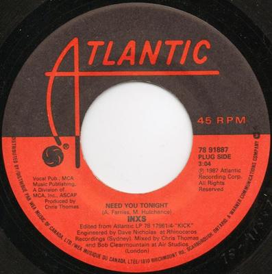 7-inch Plaat INXS  Need You Tonight 7891887 Atlantic 1987 Canada Dans  Elektronica Gebruikt