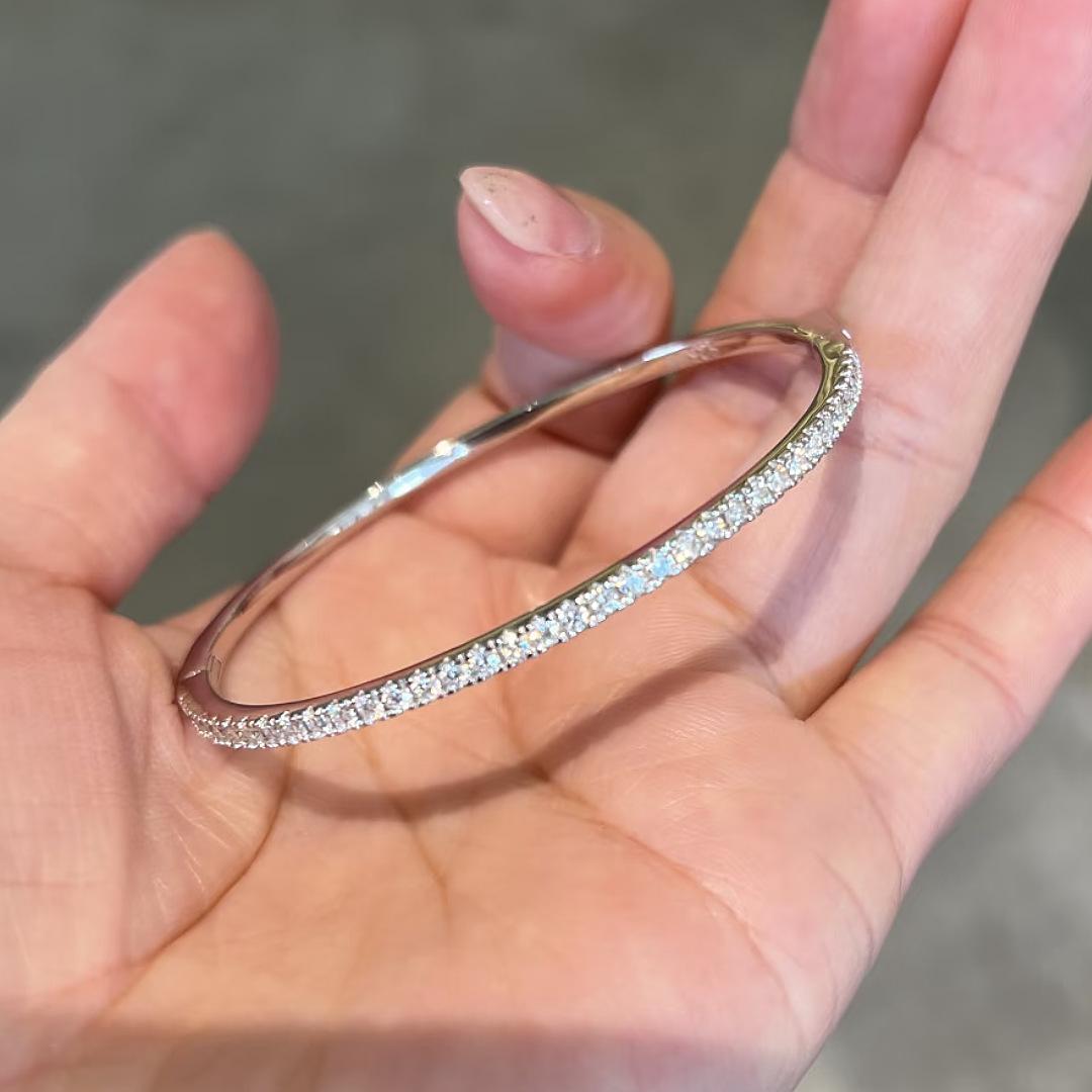 Французский Минималистичный Браслет с 3 Рядами Бриллиантов для Женщин, Покрытый 18K Белым Золотом, Ручная Инкрустация Цирконами, Премиум Браслет 2026 18CM