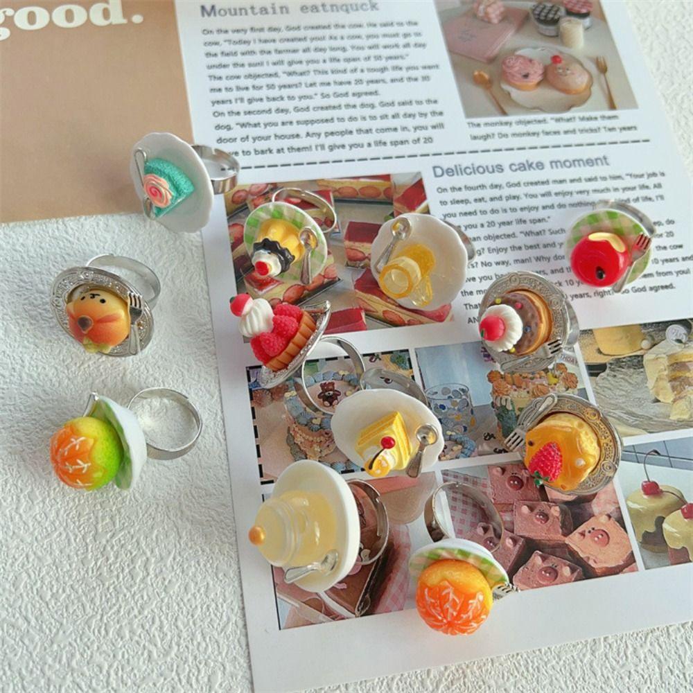 

Geometric Strawberry Mousse Cake Ring Ice Cream Cute Finger Ring Jelly Pudding Ring Friend Style6