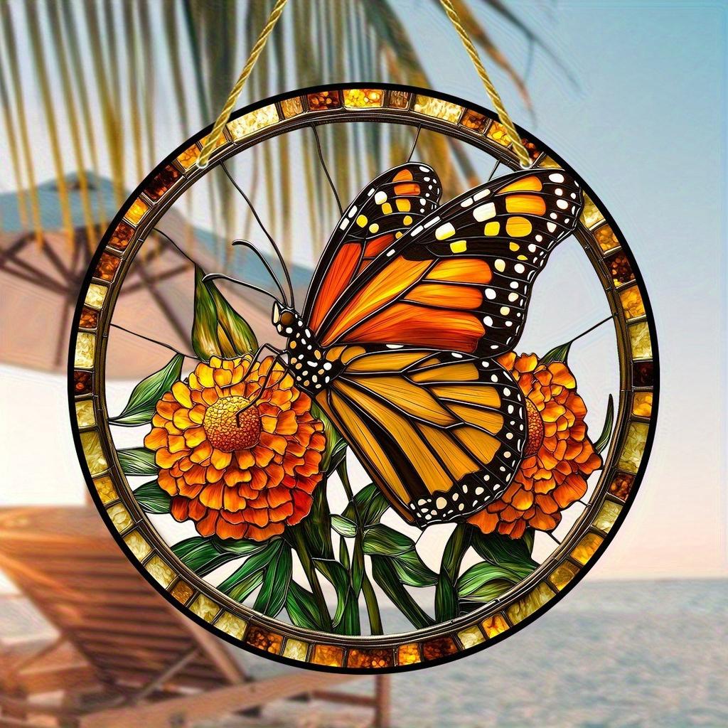 Glass Pattern Flower Fairy Decor Stained Suncatcher for Window Hangings Beautiful Circular Acrylic Pendant Window Decoration