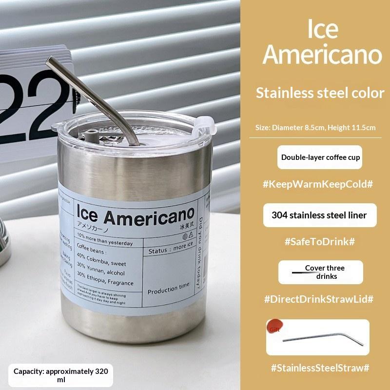 Stainless Steel Insulated American Coffee Mug Portable Outdoor Mug With Straw 320Ml/600Ml