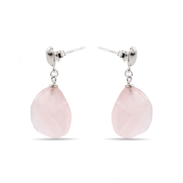 Boucles d'oreilles - ZOQOYI - Argent 925 - Rhodié - Quartz hydrothermal rose - Femme
