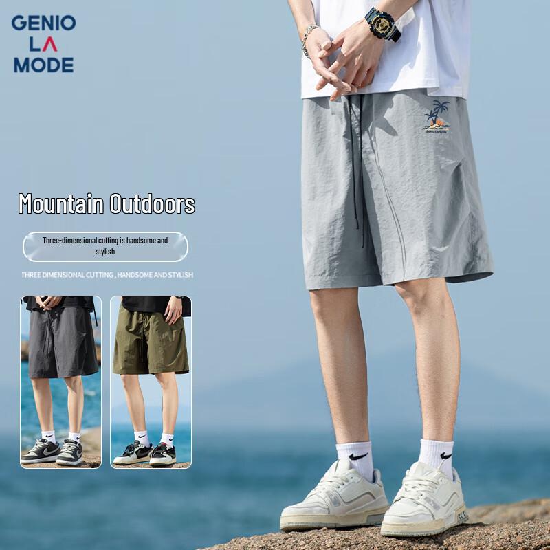 GENIOLAMODE Men s Summer Cool-Feel Casual Woven Shorts L