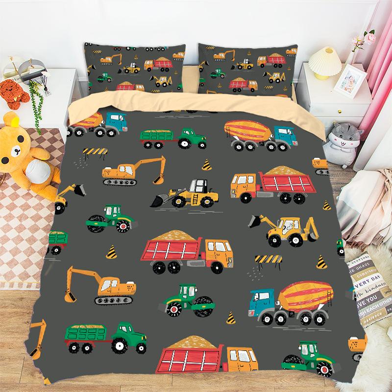 Construction Vehicles Boys Excavator Duvet Cover Truck Excavator Bedding Set For Teens Child Old Retro Car Theme Room Decor