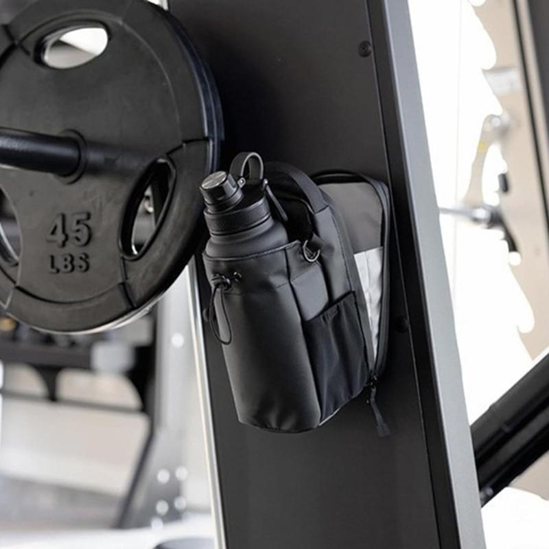 Portable Magnetic Water Bottle Carriers with Drawstring and Phone Pockets Gym Bag for Hiking Cycling and Travel Use