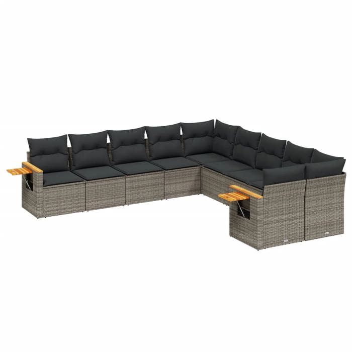 VidaXL Salon de Jardin avec Coussins 10 pcs, Canapés de Terrasse, Ensemble de Meubles de Patio, Mobilier d'Extérieur, Gris 3227194