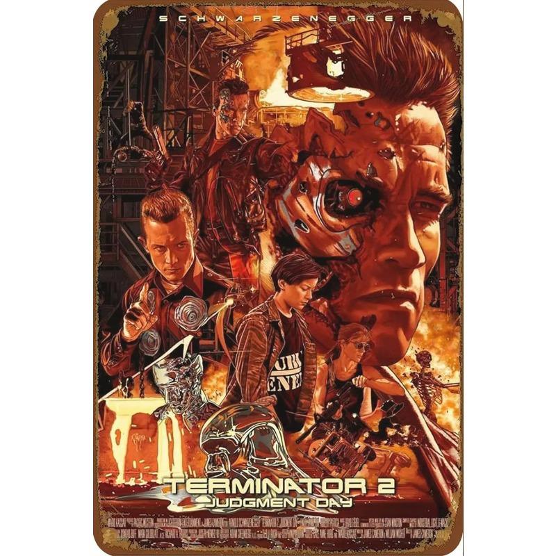 Kovový plechový plakát Terminator 2 Film Kovová deska Plakát Dekorace pro Bar Klub Nástěnná dekorace Retro Domov Ložnice Vintage nástěnná deska