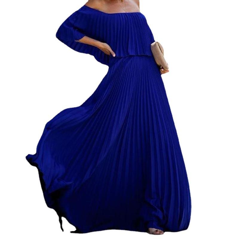 Robe été nouvelle mode femme vêtements européens et américains col Bardot jupe de plage jupe longue à franges grande amplitude