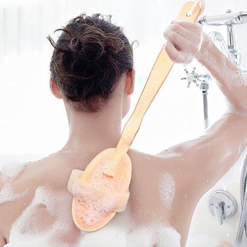 Shower Body Brush Extra Long Handle Natural Wooden Bath Back Massage Scrubber