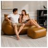 Sillón Puf Doble con Reposapiés - Sofá Grande para Adultos, Adolescentes y Niños para Salas de Estar, Dormitorio, Residencia Universitaria, Tejido Técnico Cuero Sintético, Marrón