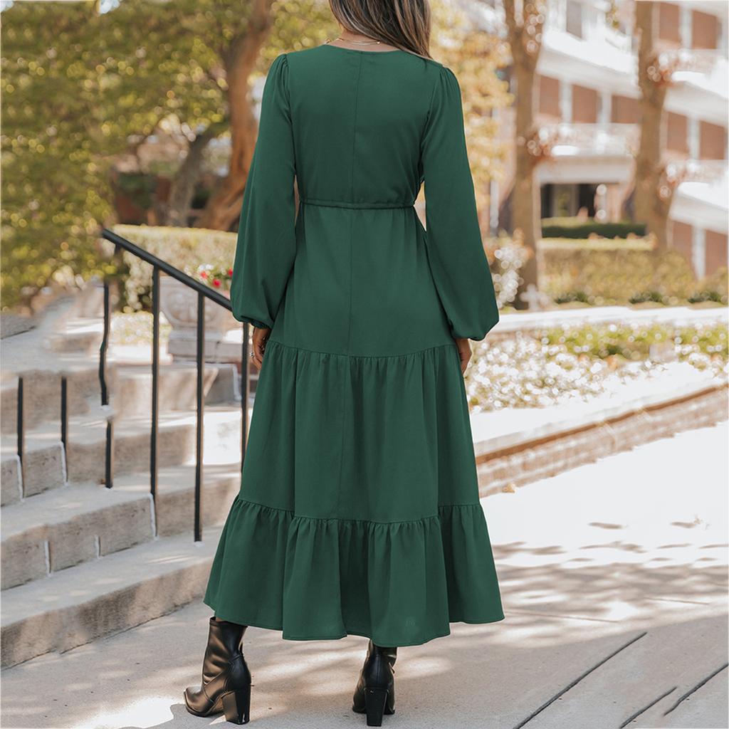 Women's Fashionable Casual Long-sleeved Tie Loose Maxi Dress