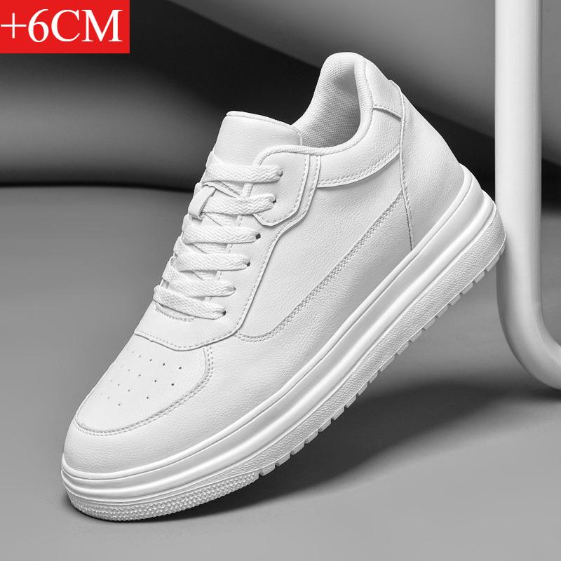 Scarpe per aumentare l'altezza invisibili da uomo, 4CM-6CM-8CM-10CM Scarpe sportive Scarpe sportive in pelle bianca per uomo Taglie maggiorate 36-46