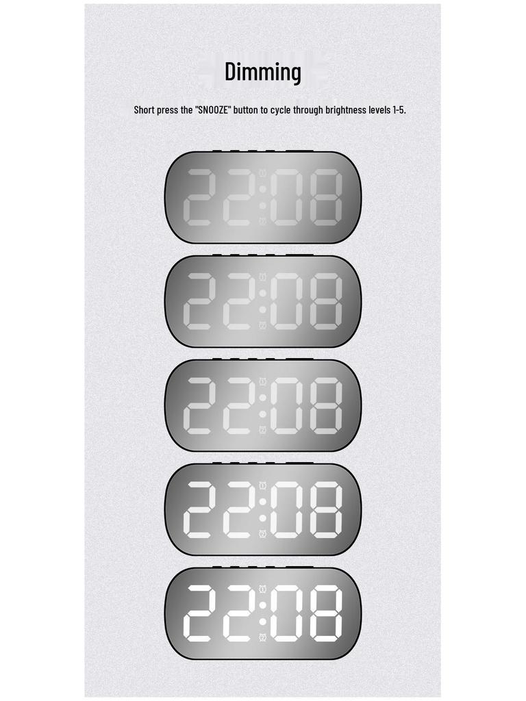 Minimalist LED Digital Display Alarm Clock with Mirror Surface for Students and Children - Model 6637.