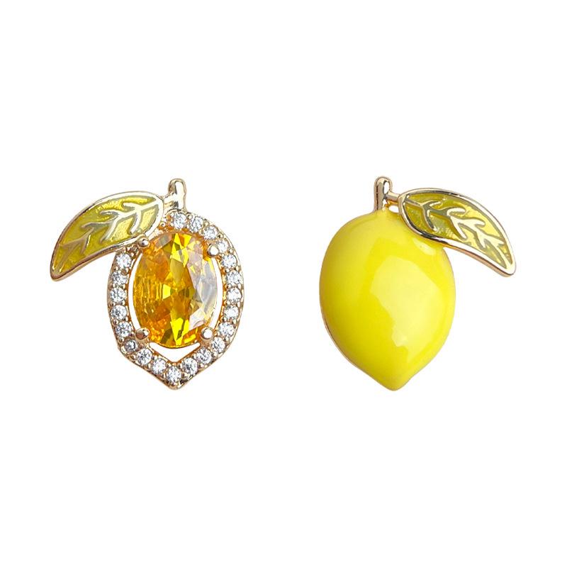 Enamel Drip Oil Lemon A & B Cubic Zirconia Stud Earrings – Sweet, Fresh & Versatile Silver Needle Jewelry