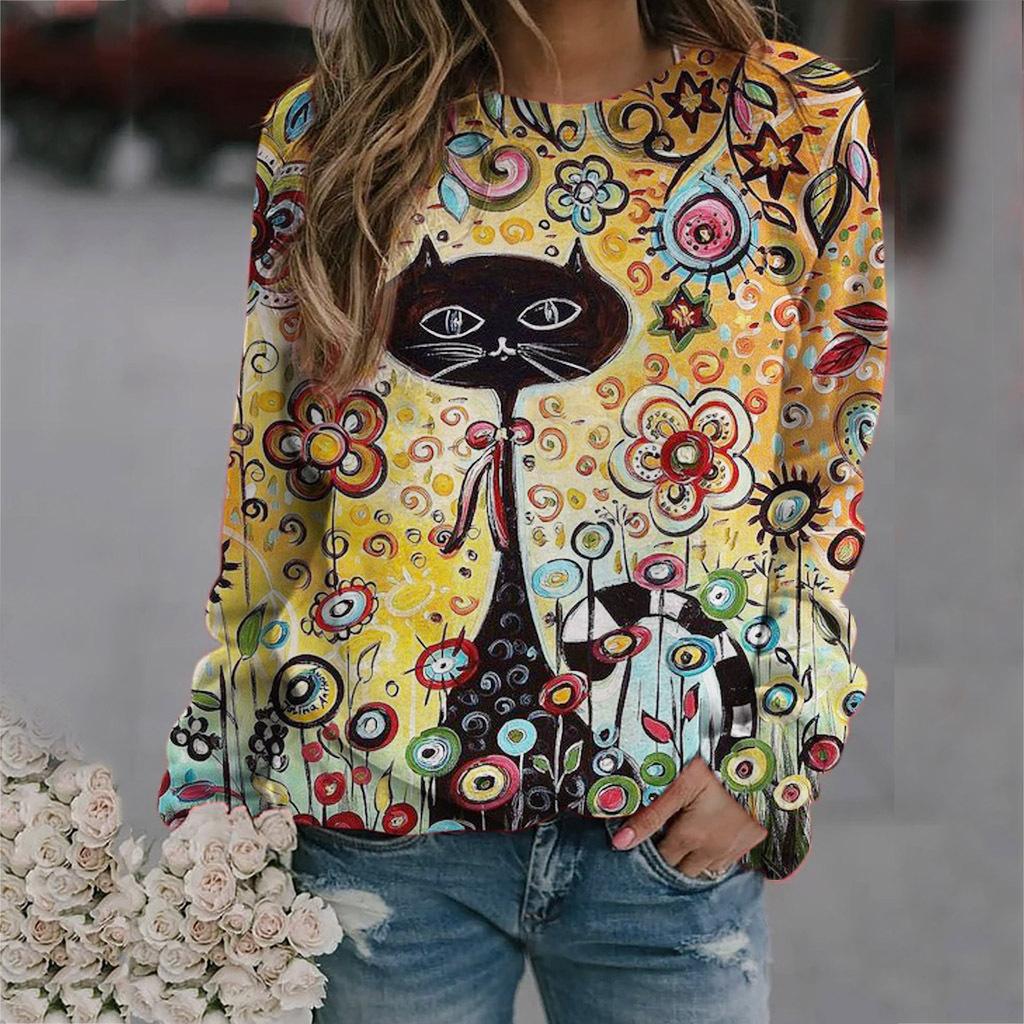 Autumn 3D Cat Printed Hoodies Fashionable Casual Sports Long Sleeved Women's Hoodies