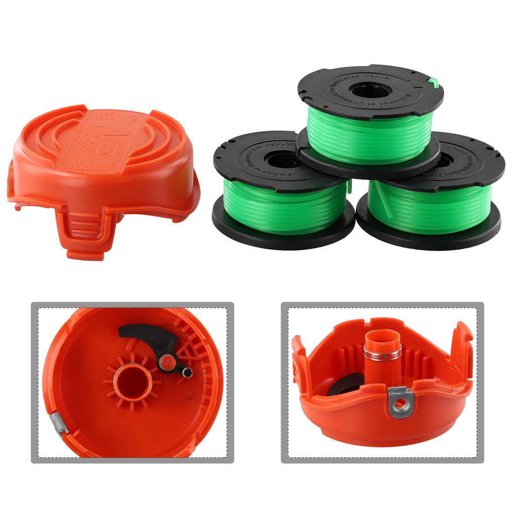 3pcs Trimmer Spool Line + Cap For Black & Decker GL7033 GL8033 GL9035 A6482 Lawn Mower String Garden Power Tool Accessories