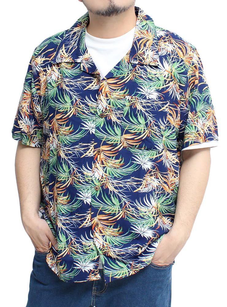 Men's Plus Size Aloha Shirt, Short Sleeve, Rayon, Botanical Floral Print, Open Collar, Size 4L (E)