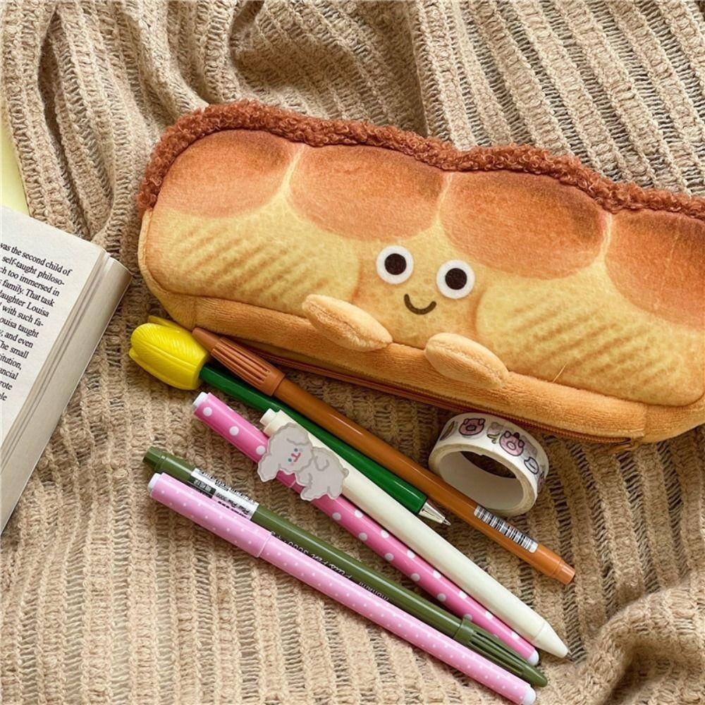 Large Capacity Bread Toast Pencil Case Toast Toast Pencil Case Plush Pen Pouch  Student Gift