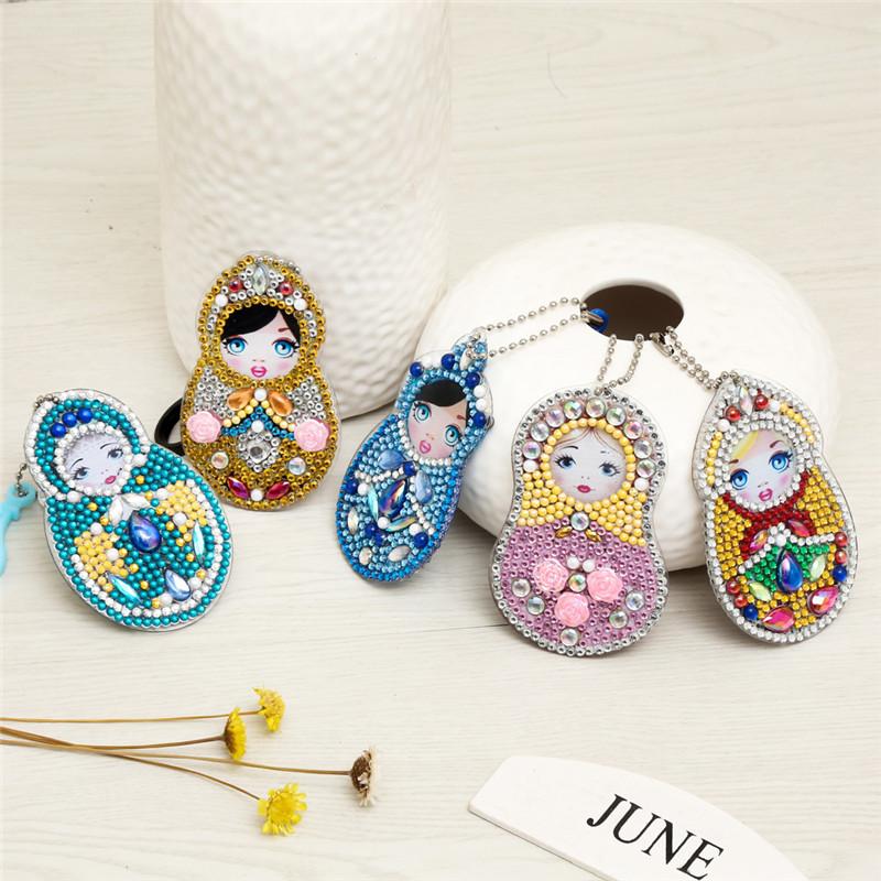 5pc/Set 5D Diamond Key Chain Cartoon Girl Pendant Toys Special Shaped Full Diamond Painting Keychain Bag Decor Gift