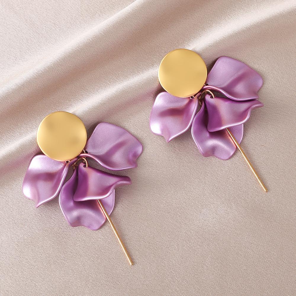 Pinkdudu Resin Petals Long Tassel Drop Earrings Pearl Luster Flower Stud Earrings PD2383