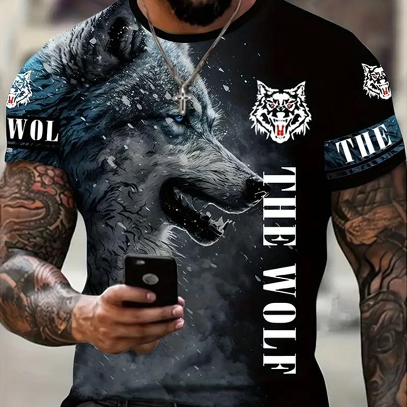 Men's Crew Neck Print Fierce Animal Pattern Oversized Men's Shirt Y2K Style Fashion Breathable Refreshing Short Sleeve