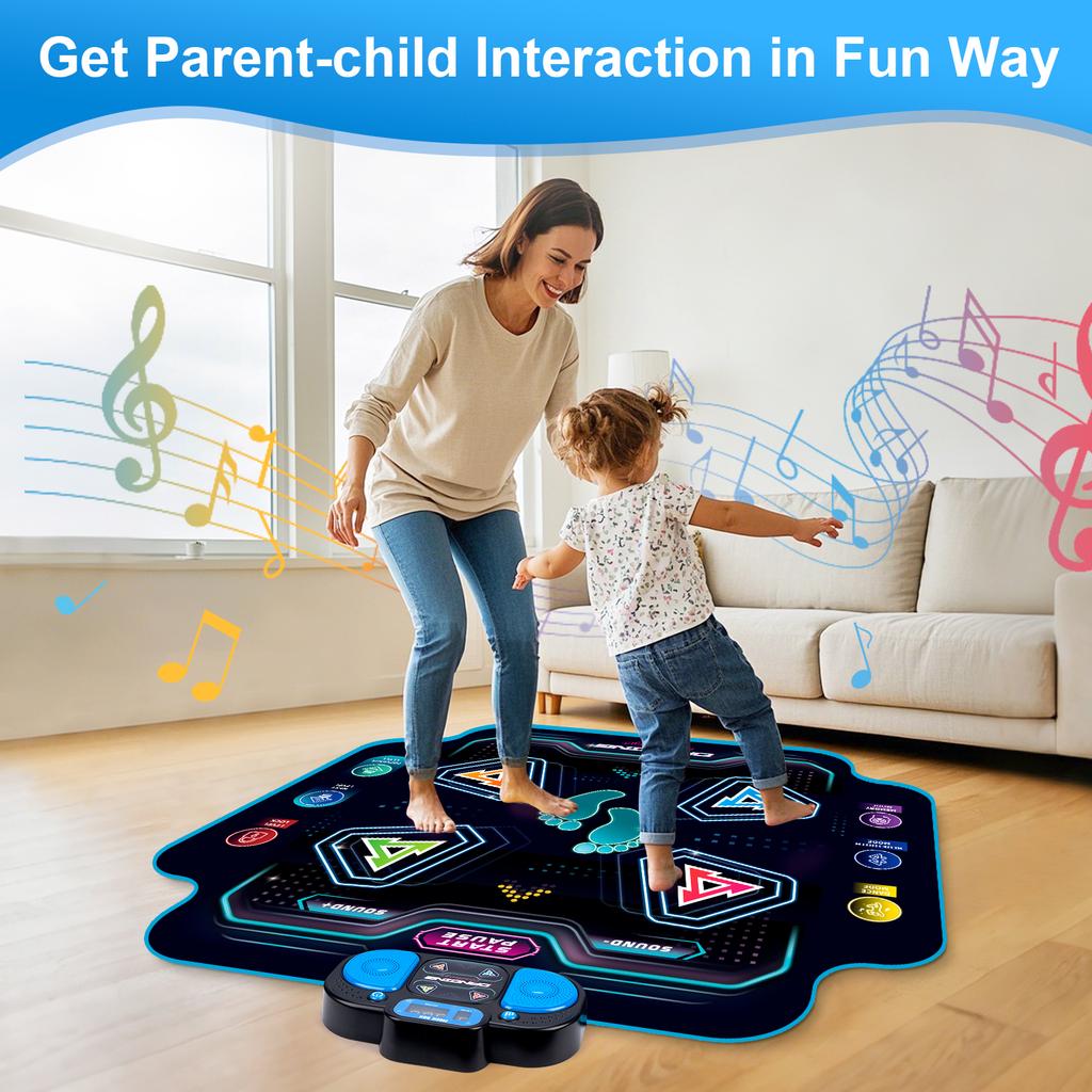 Tapete de Dança Eletrônico 92x88cm Cobertor de Dança Multifuncional com 2 Modos e 9 Níveis Cobertor Musical de Chão para Crianças Brinquedo Educativo Presentes