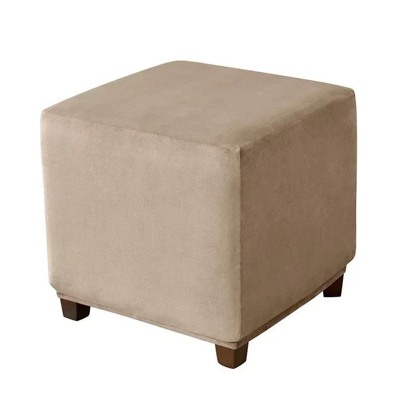 1PC Thick Velvet Square Ottoman Covers Stretch Footstool Cover Bench Stool Cover Washable Furniture Protector Stool Covers S/M/L