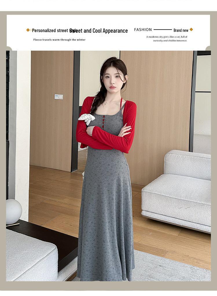 2026 Summer Floral Camisole Dress & Red Sun Protection Cardigan Set