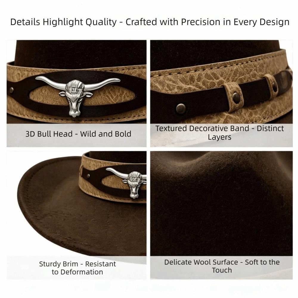 Bull Skull Fedora Hat Dress Up Topper Hat Vintage Western Cowboy Hat Stage Performance
