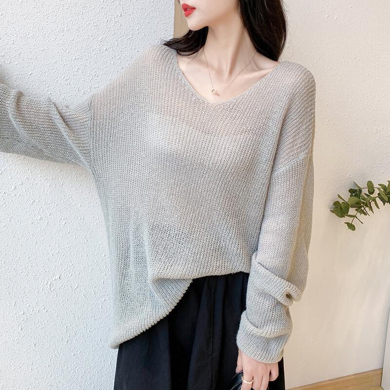 

ITISF4 Women s V-Neck Knit Top One Size