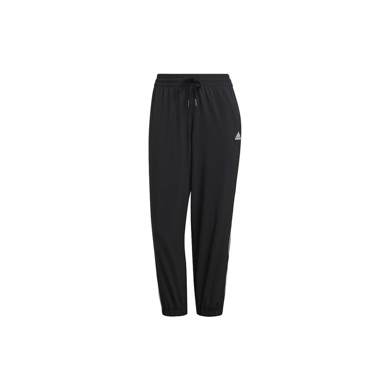 (WMNS) adidas Essentials Woven 3-Stripes 7/8 Pants Asia Sizing Black Women s GR9605 S