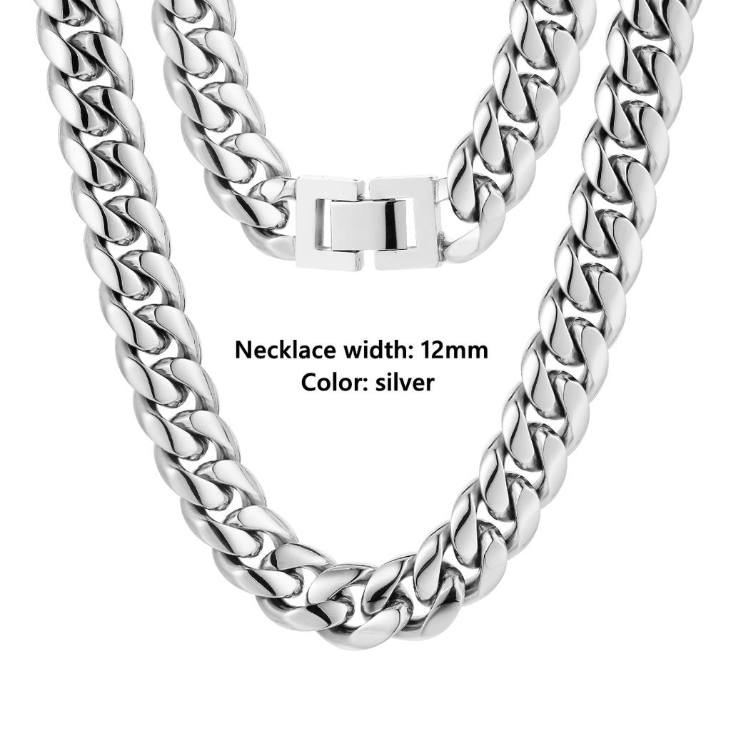 KRKC  Jewelry 8mm 10mm 12mm 18K Gold PVD Stainless Steel Miami Cuban Link Necklace Fold Over Clasp Mens Chains