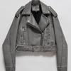 Vår Høst Kvinner Løs Glidelås med Belte Retro Kunstskinn Kort Jakke Streetwear Kvinnelig Elegant Vintage Kåpe Yttertøy