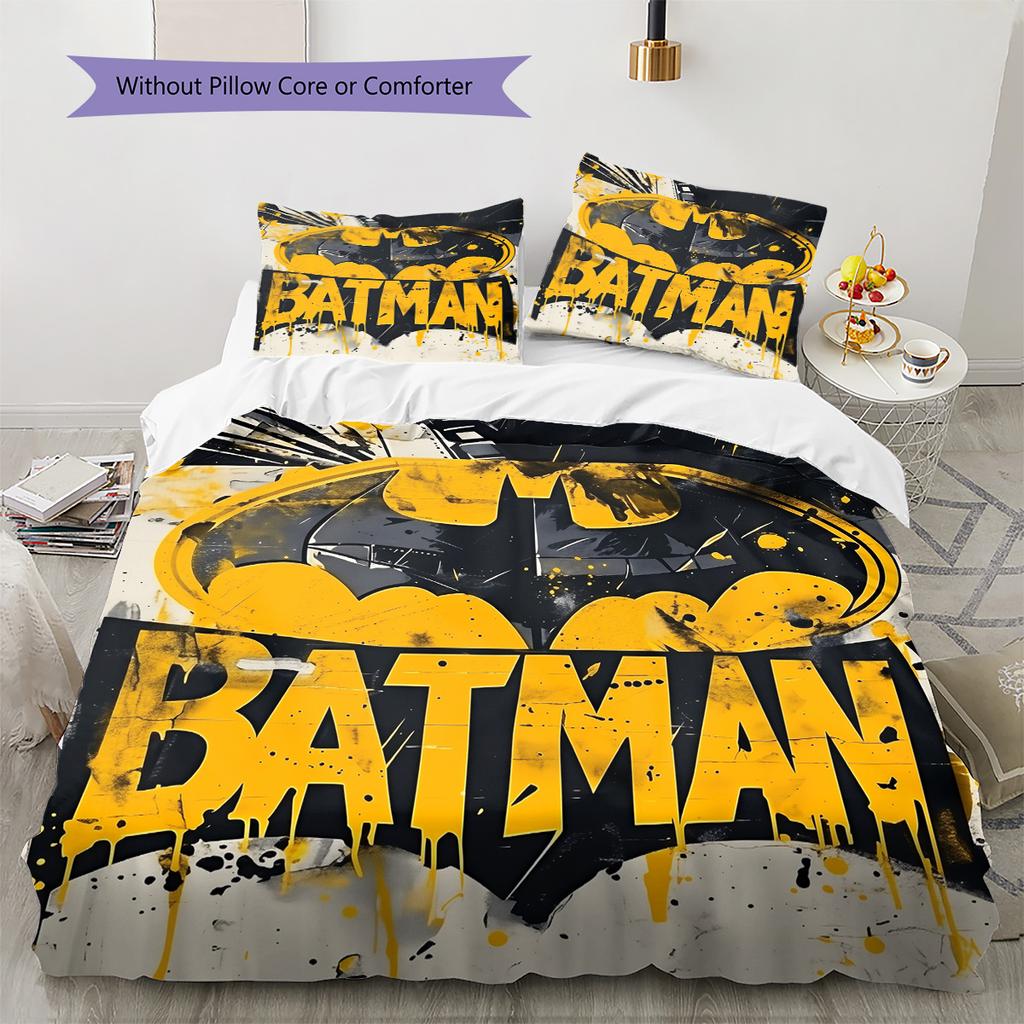 Batman Muster Bettwäsche Bettdecken-Set Heimdekoration Geschenk (1 Bettbezug + 2 Kissenbezüge (ohne Füllung))