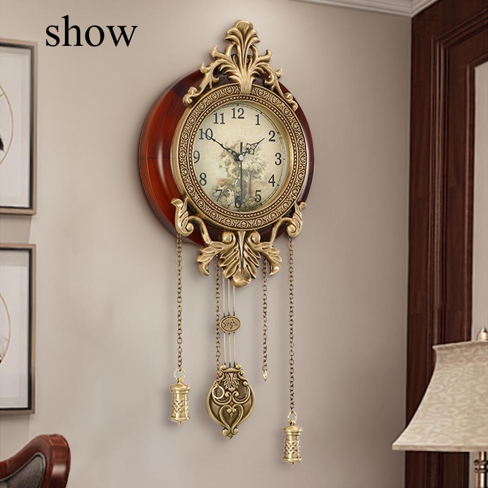 Solid Wood Wall Clock with Aero Snail Pendulum, Battery Powered Clock for Living Room Decor, Vintage Vintage Style Decor