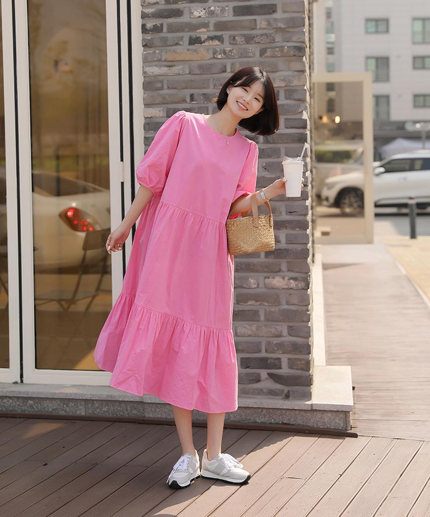 Ppaeppae Tiered Puff Sleeve Long Dress