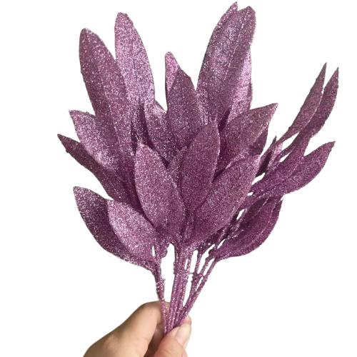 5Pcs Christmas Flash Glitter Gold Silver Leaves Xmas Tree Decoration Pendant Artificial Plants Pine Branches New Year Decor