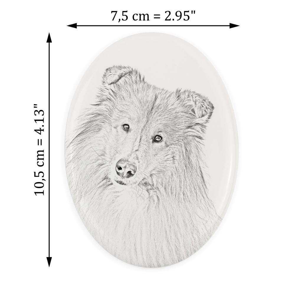 Collie Rough, Long-Haired Collie - commemorative plaque with a photo of a dog, tombstone with a print, personalized oval plaque from the Art-Dog brand