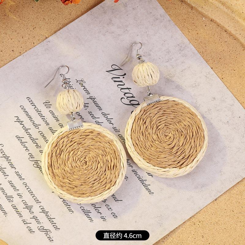 Vintage vacation style grass vine woven earrings Bohemian seaside niche exaggerated stud earrings women's earrings