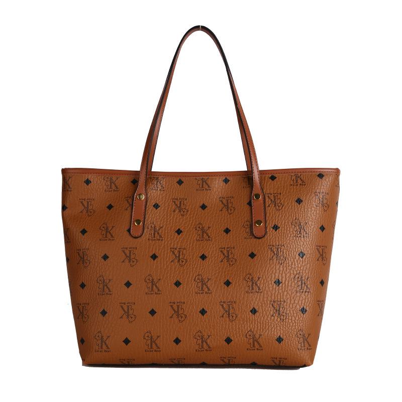 Bolsa Tote Feminina de Alta Capacidade com Estampa de Urso - Bolsa de Ombro Elegante para Passeios e Aulas